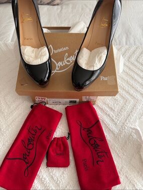 Christian Louboutin Black Patent Leather Pointed Pumps with Red Dust Bags